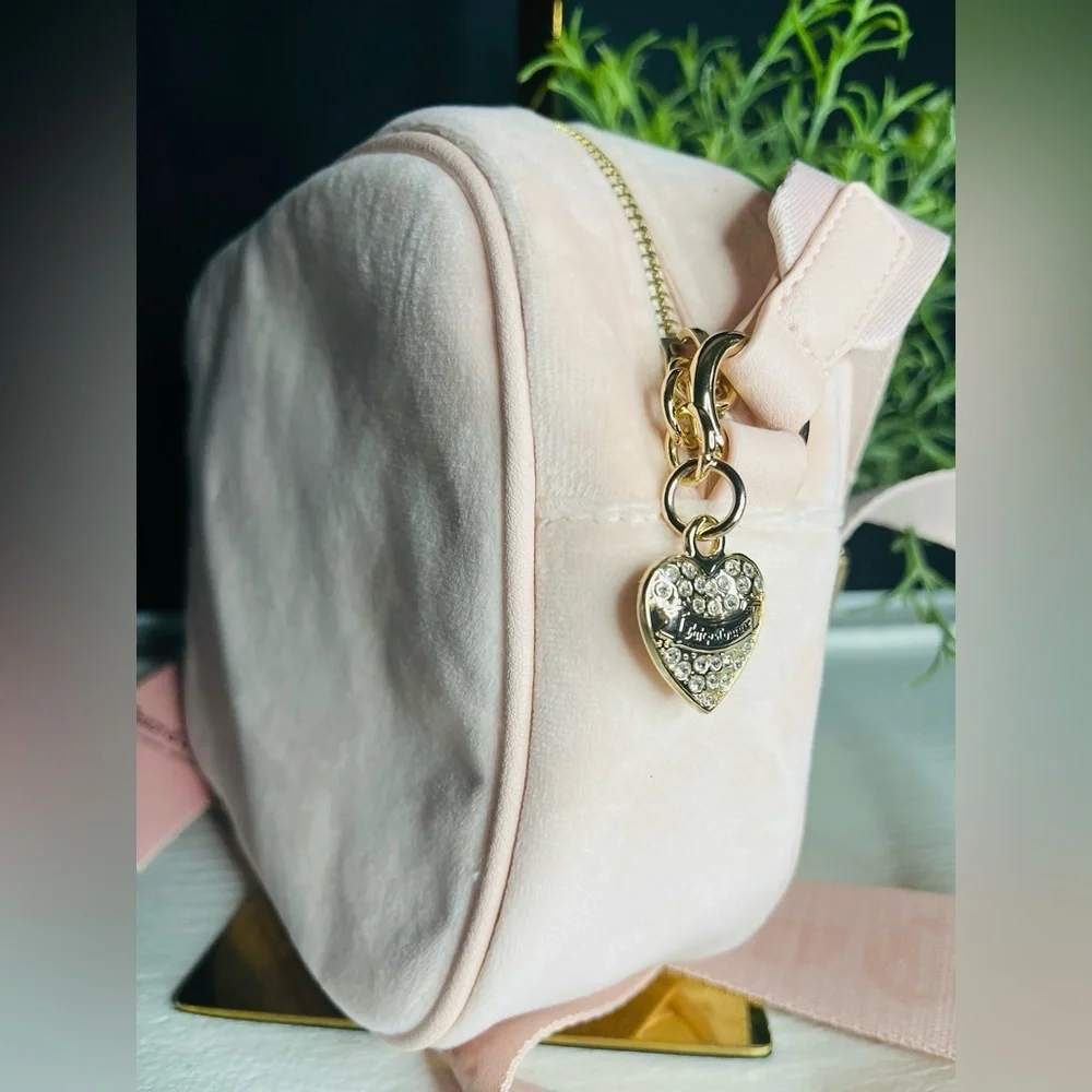 Juicy Couture Let It Shine Velvet Crossbody Pink Clay Rhinestone Logo NWT